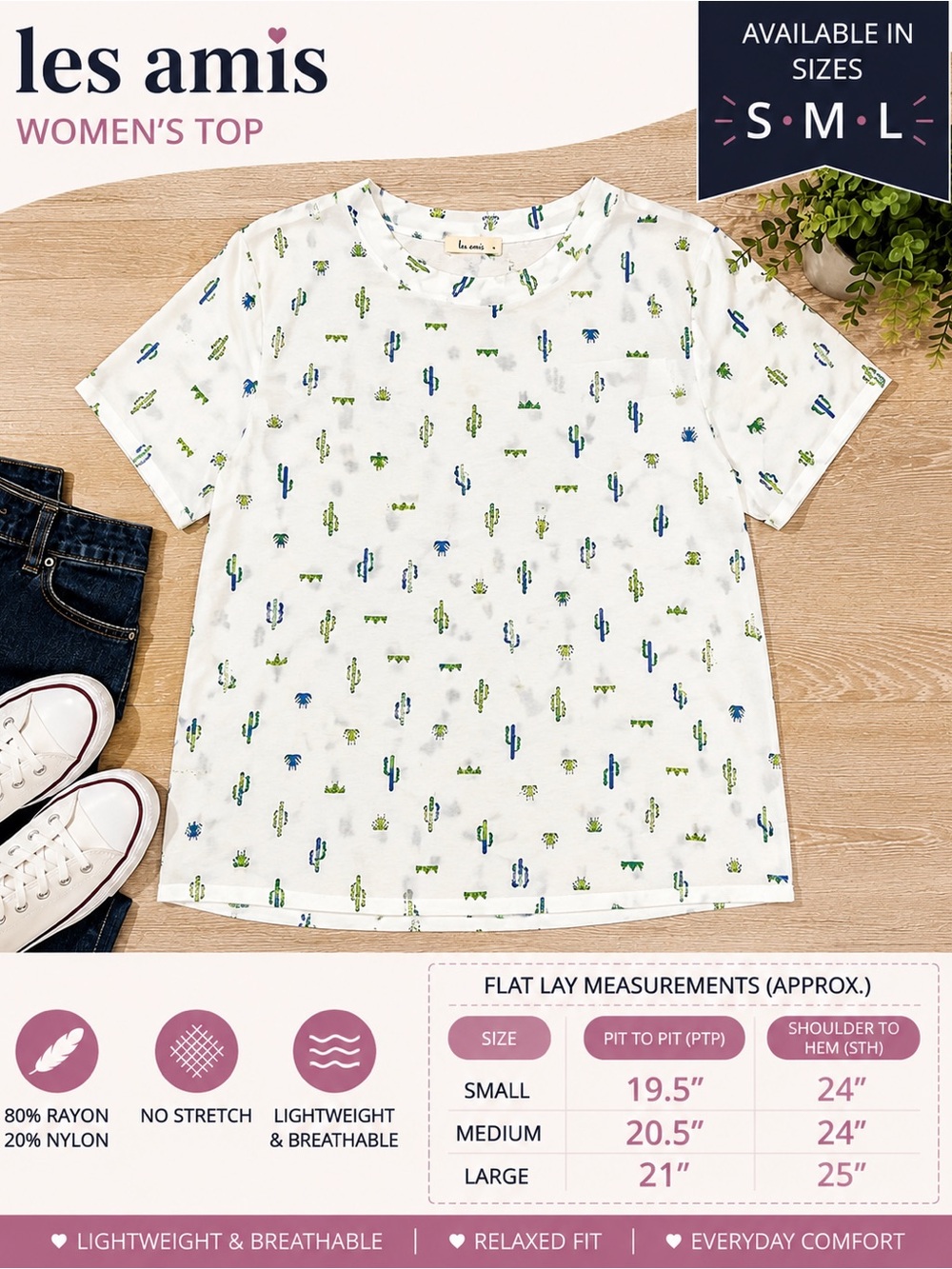 LES AMIS CACTUS PRINT WOMEN’S TOP AVAILABLE IN S, M & L